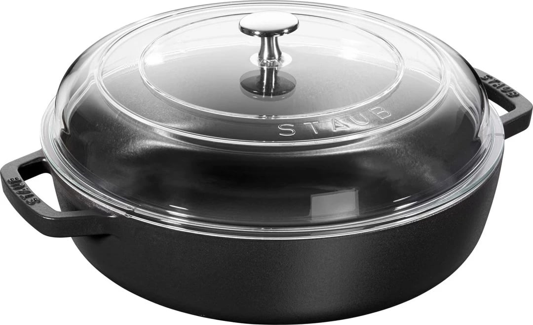 Tigan gize STAUB me dy doreza dhe kapak, 28 cm, i zi