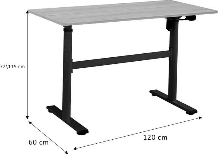 Tavolinë pune e rregullueshme në lartësi Karla sonoma-black 120x60x72/115cm