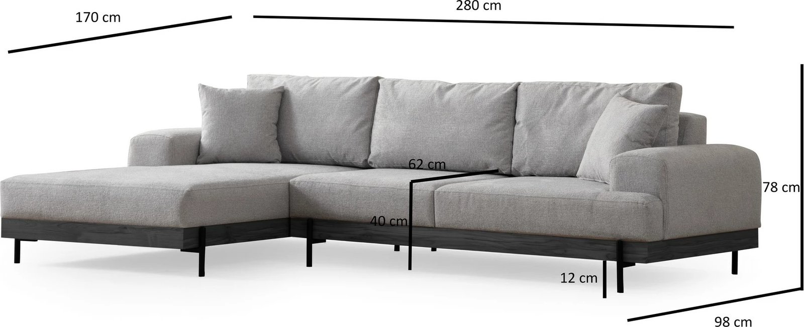 Këndare Atelier del Sofa, gri, kënd i majtë