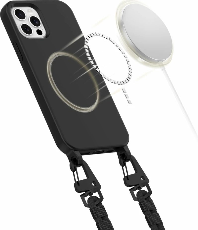Mbështjellës Tech-Protect Magnecklace për iPhone 12/12 Pro, MagSafe, i zi me litar