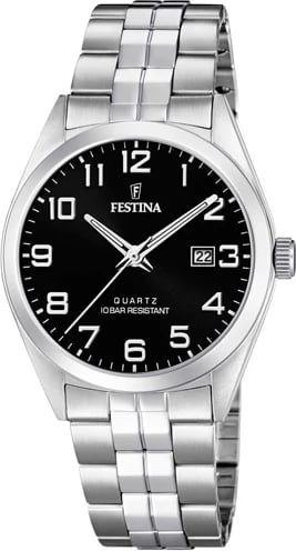 Orë dore FESTINA F20437/4 për meshkuj, e argjendtë me ekran të zi