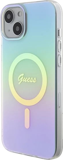 Mbështjellës Guess GUHMP15MHITSQ për iPhone 15 Plus 6.7", IML Iridescent MagSafe, kaltër