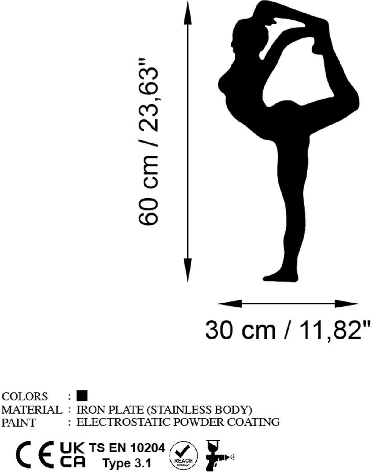 Aksesor dekorativ metalik për mur, Wallity Yoga 18, ngjyrë e zezë, 30x60cm