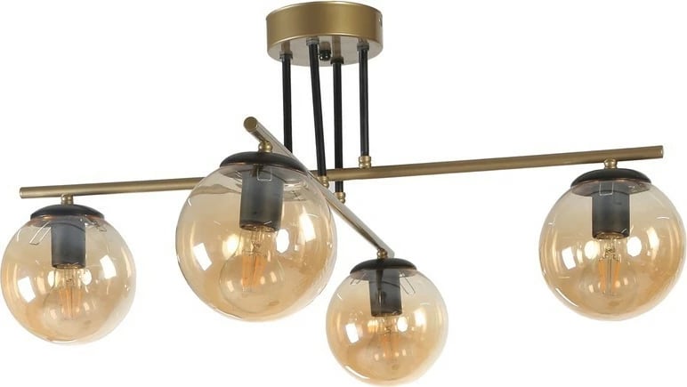 Llambë tavani Oslo, 4 drita, ngjyrë ari, e zezë, amber, Opviq