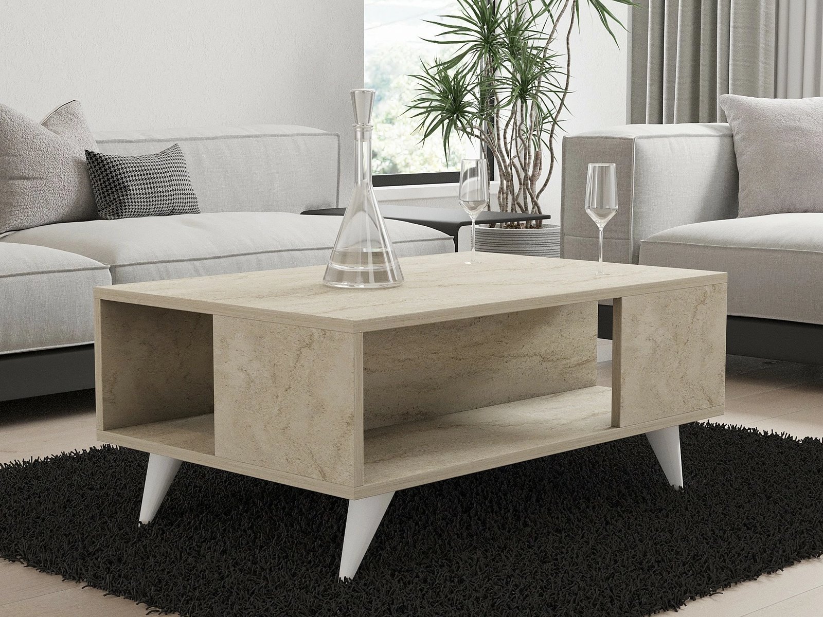 Tavolinë kafeje dy nivele, ngjyrë travertin, Hanah Home Yuka