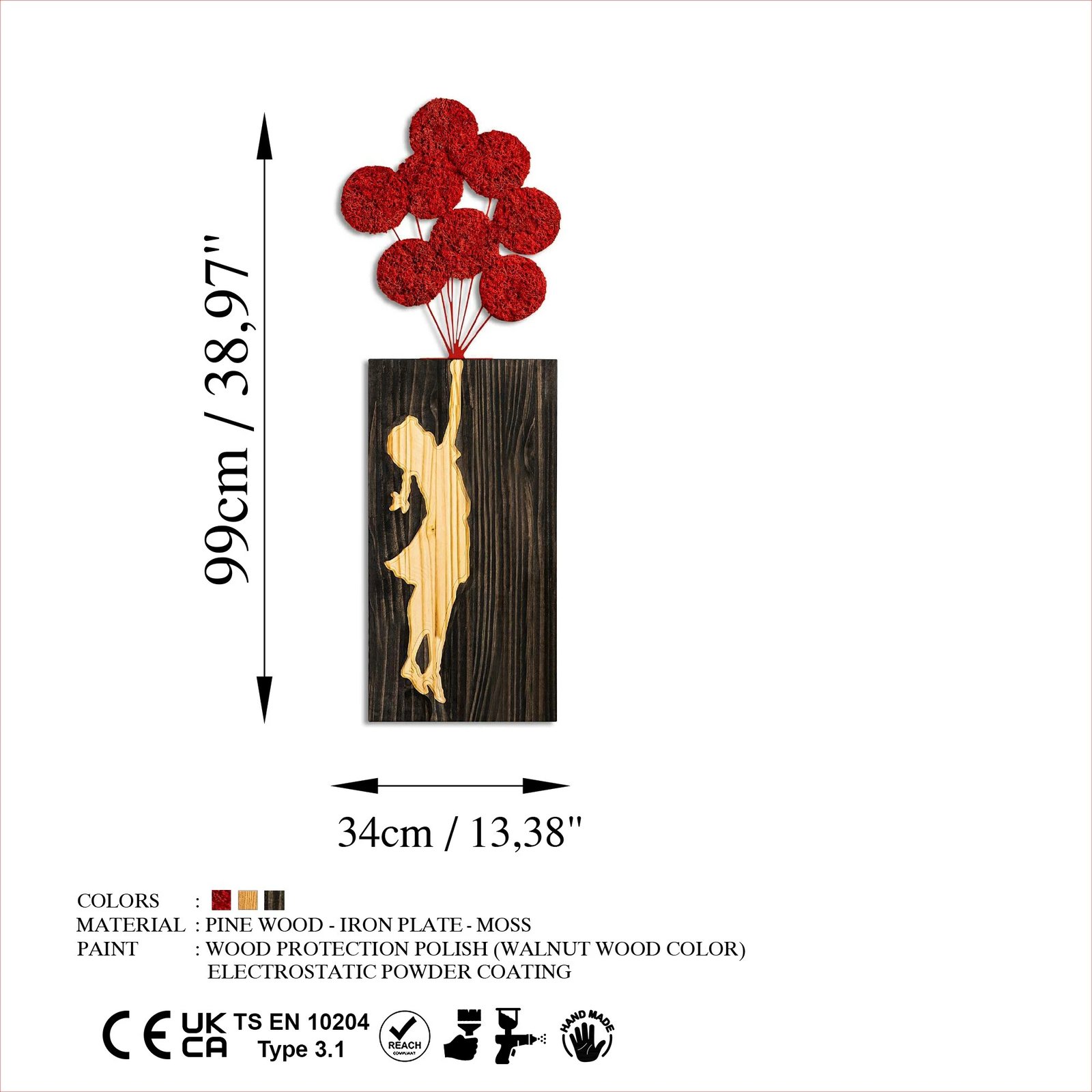 Aksesor dekorativ prej druri për mur, Wallity Banksy, 34x99cm