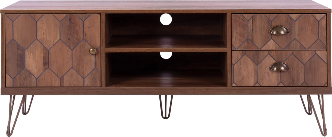 Mobilje TV Philippa, ngjyrë arre me detaje të arta, FH8674, 130x39,5x51 cm