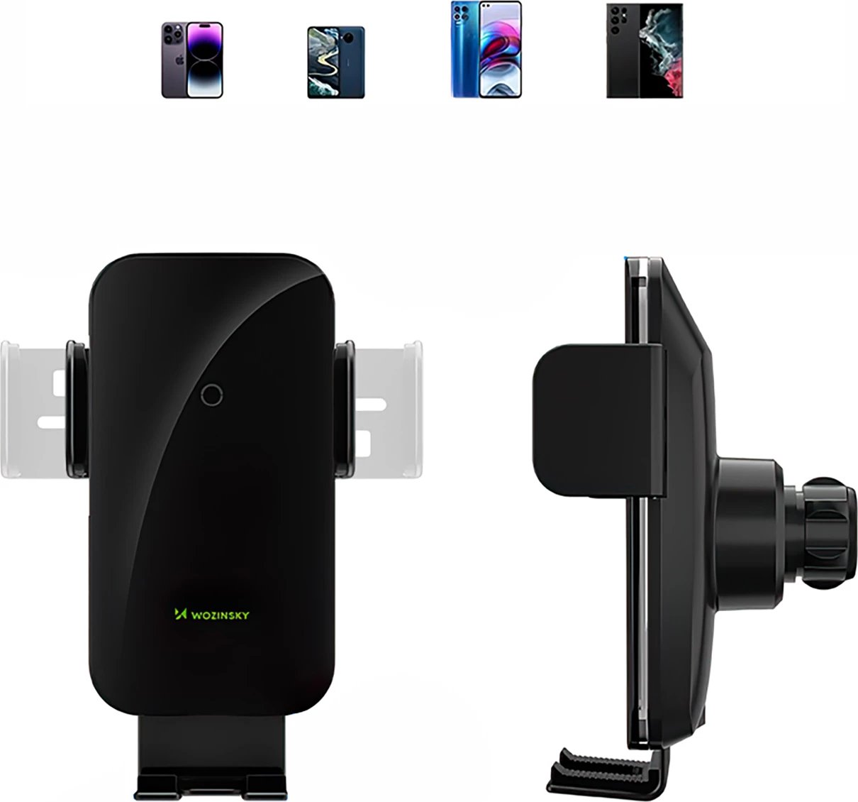 Mbajtës telefoni me karikues wireless Wozinsky WEDZ-3Y8S për veturë, 15W, i zi
