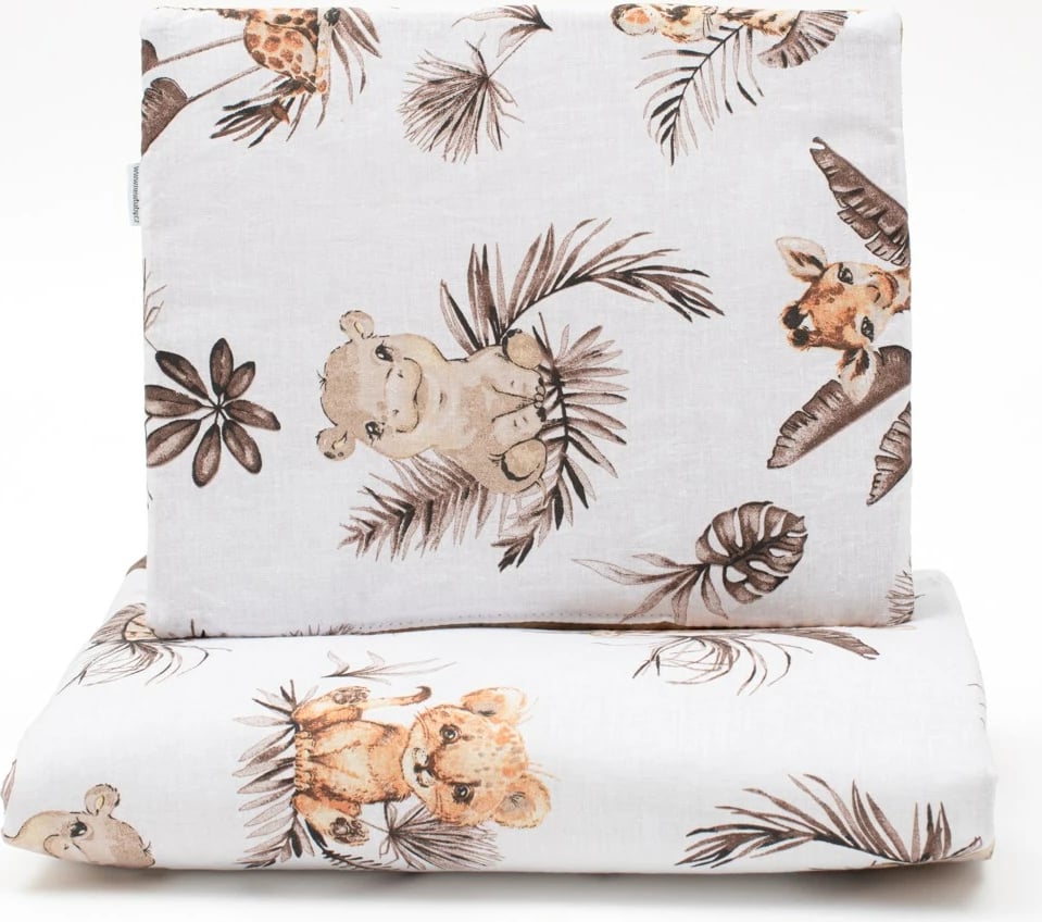 set karroce për bebe, New Baby Safari, reversible, jorgan 75x50 cm + jastëk 30x25 cm, pambuk 100% dhe velvet 100% poliester, bezhë, set