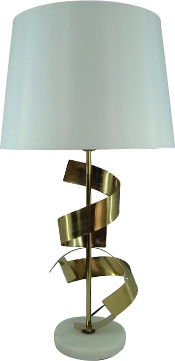 Llambë tavoline e ndriçuar Inart E27, metal i artë - pëlhurë e bardhë, D35x70cm