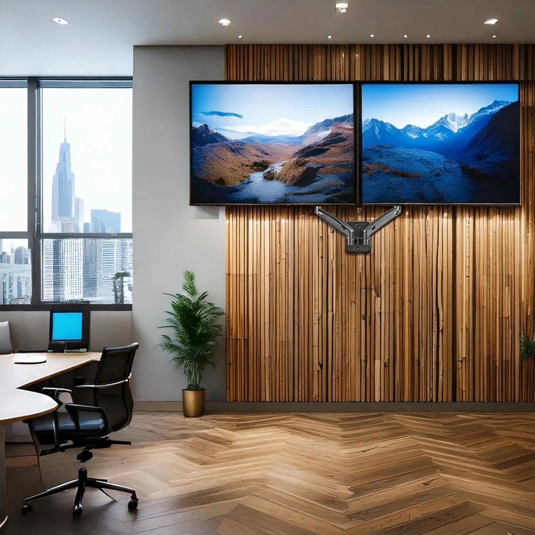 Mbajtës muri për dy monitorë Maclean MC-988, 17-32 inç, sustë mekanike, i zi