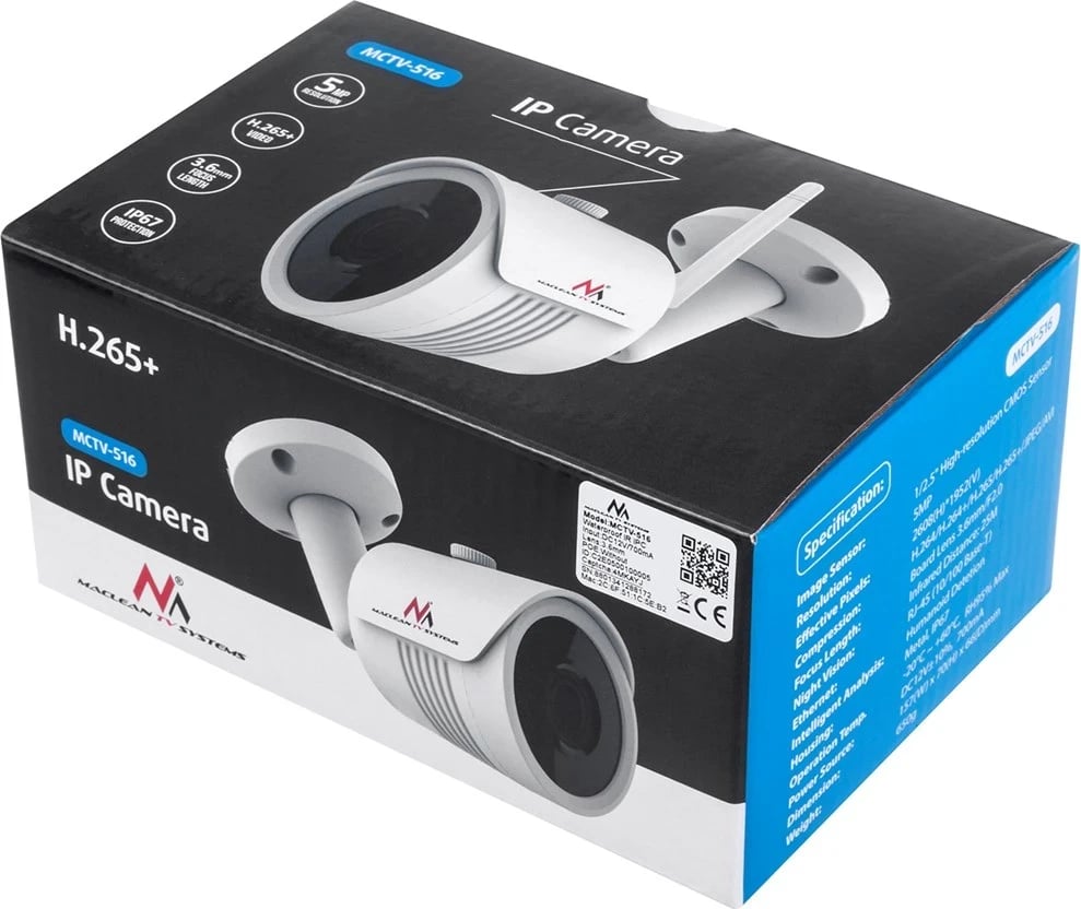 Kamera IP Maclean IPC WiFi 5MPx për jashtë, me borë, bardhë Kamera IP Maclean IPC WiFi 5MPx për jashtë, me borë, bardhë