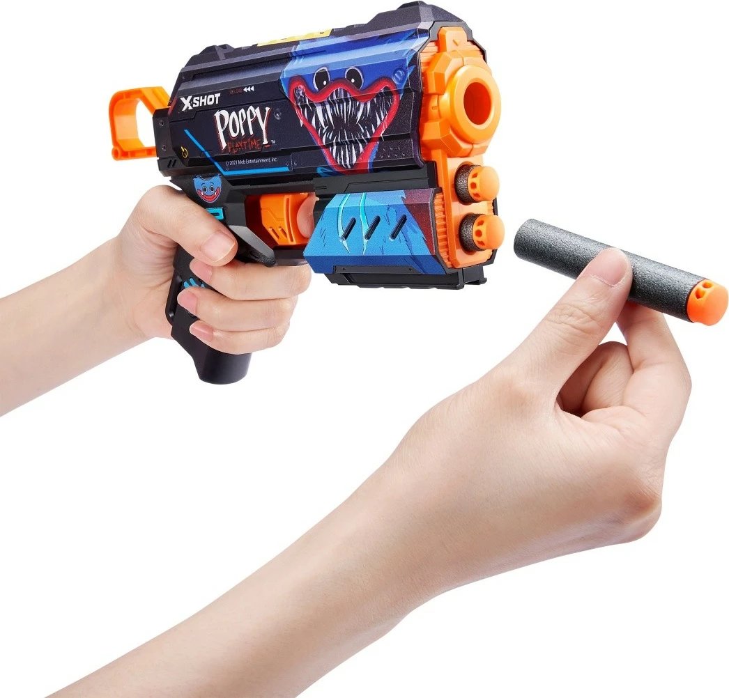 Blaster lodër ZURU X-Shot Flux Launcher 8 Shots Jumpscare, Poppy Playtime, shumëngjyrësh, set me 8 shigjeta