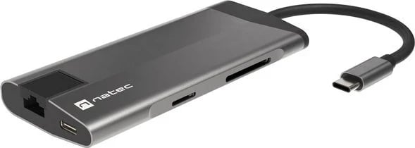 Adapter NATEC Multiport Fowler Plus USB-C, HDMI 4K, RJ45, Gri e Errët