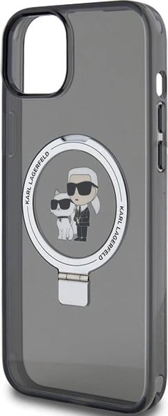 Mbështjellës Karl Lagerfeld KLHMP15SHMRSKCK për iPhone 15 6.1", me unazë Ring Stand, MagSafe, e zezë
