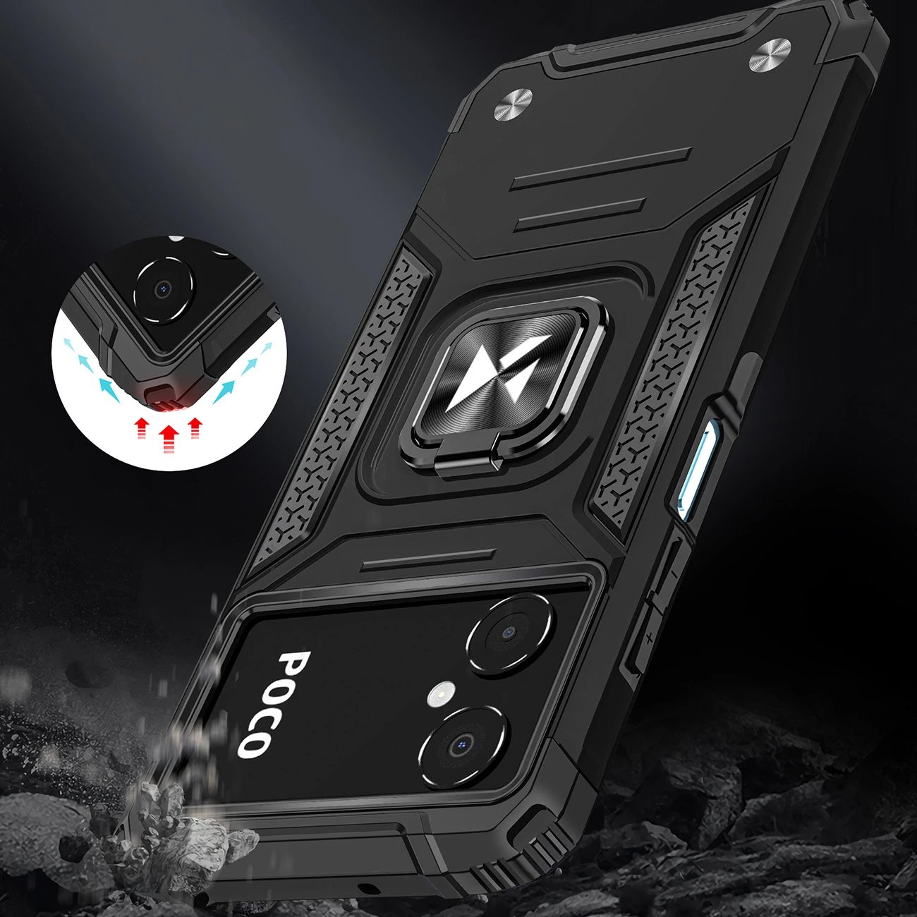 Mbështjellës Wozinsky Ring Armor për Samsung Galaxy A03, me mbajtëse unazë, e zezë