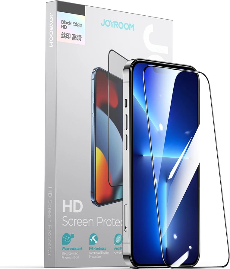 Xham i temperuar Joyroom Knight 2.5D TG për iPhone 14 Plus, me kornizë të zezë, Transparent (JR-H03)