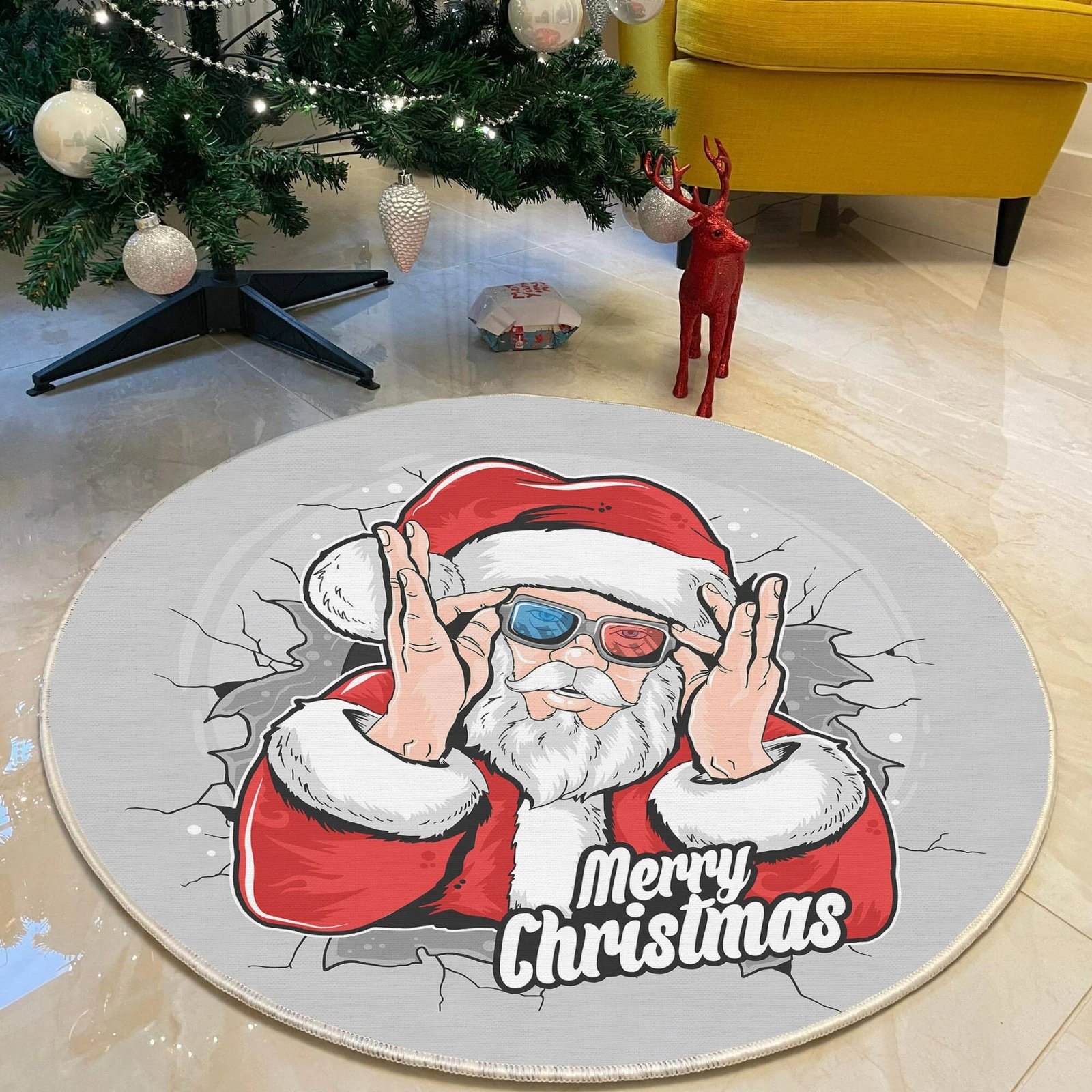 Qilim i rrumbullakët, shumëngjyrësh, dizajn Krishtlindjesh, 90cm, Conceptum Hypnose, Woopamuk458