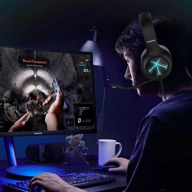 Kufje Gaming Lenovo G60A, me mikrofon dhe ndriçim RGB
