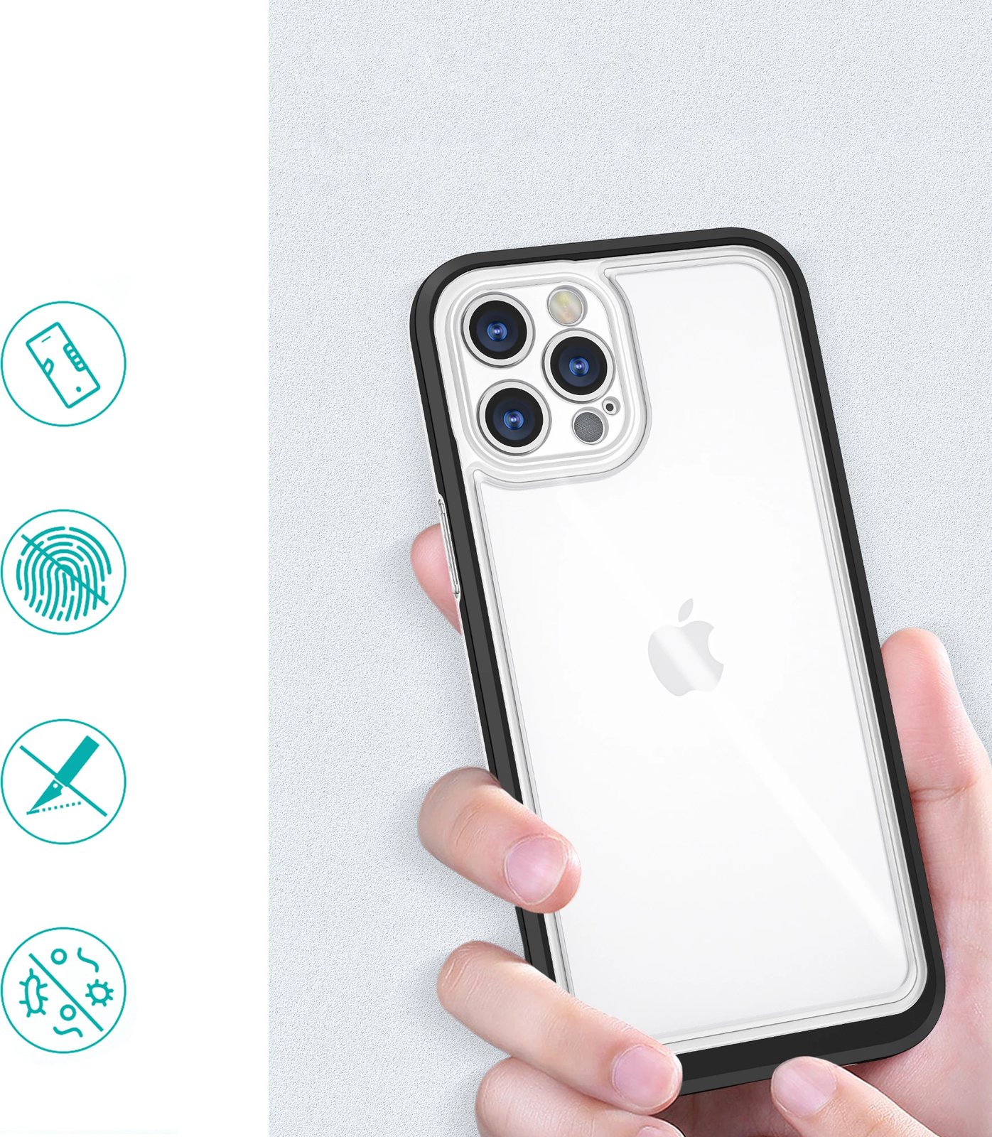 Mbështjellës Hurtel Hybrid Armor Clear 3in1 për iPhone 12 Pro, i tejdukshëm me kornizë të zezë