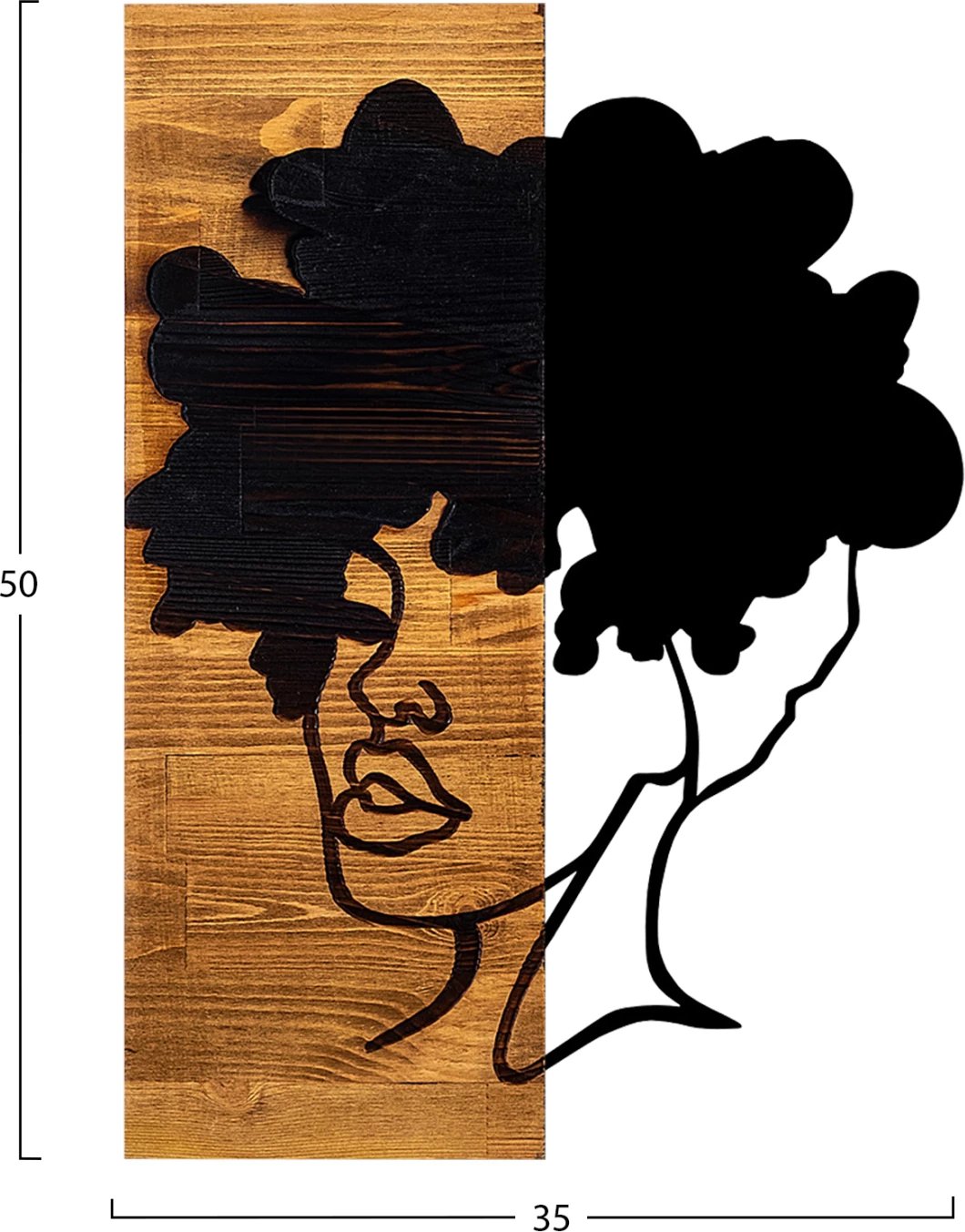 Dekor muri figurë gruaje, metal-dru, FH4750, 35x3x50cm