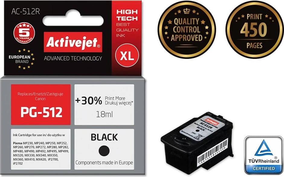 Ngjyrë zëvendësuese Activejet AC-512R për printer Canon, 18ml, e zezë