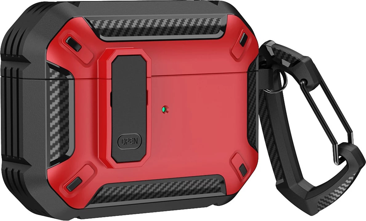 Mbështjellës Hurtel Armor për AirPods 4 me karabiner, Kuq