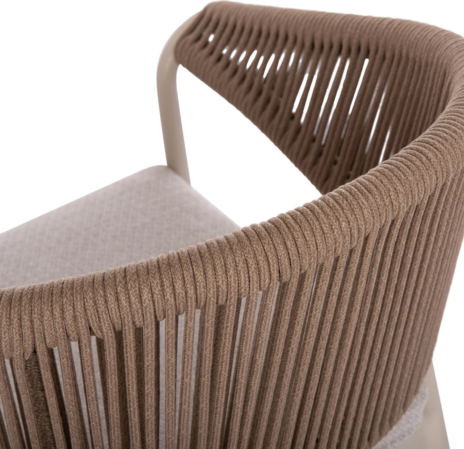 Karrige ngrënieje alumini, kornizë krem, litar natyral, jastëk, 64.5x60x78.5cm