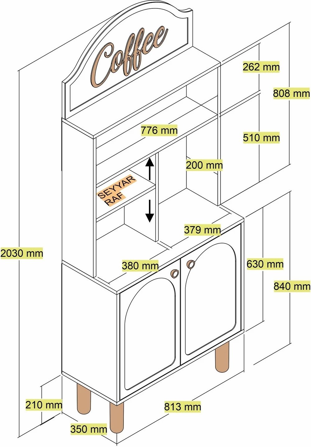 Dollap për kafe, Skye Decor, Bohem 859, krem