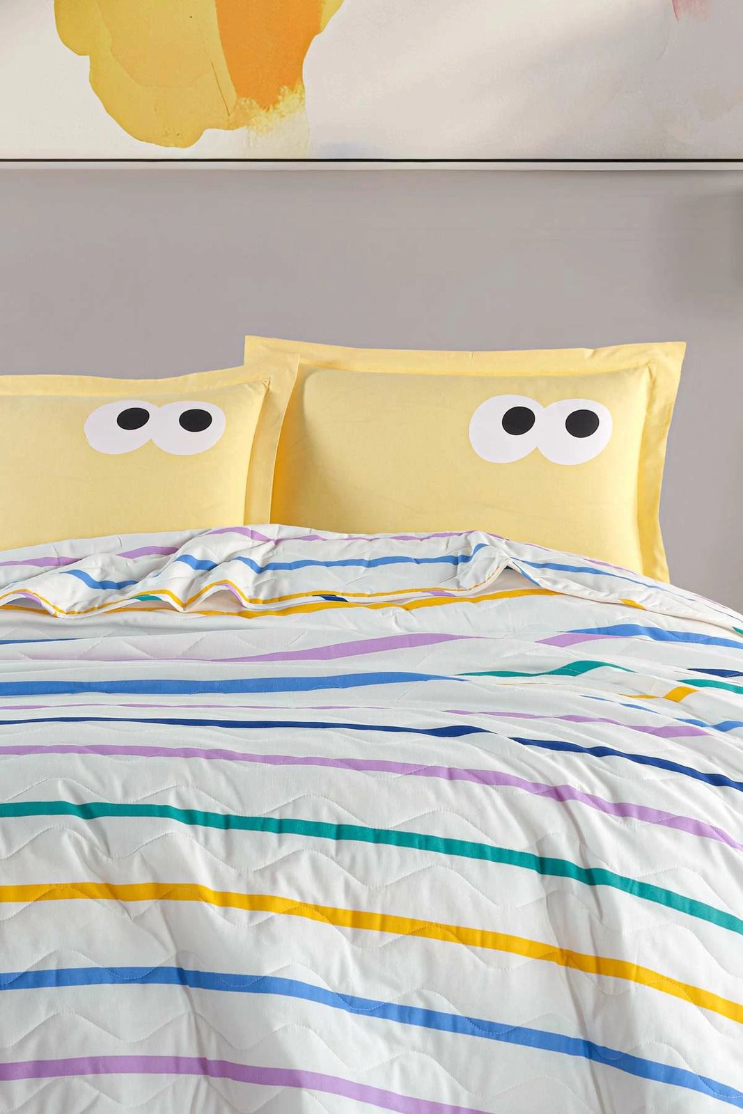 Set mbulesë krevati king, i qepur, Funny, ngjyrë e verdhë, L'essentiel