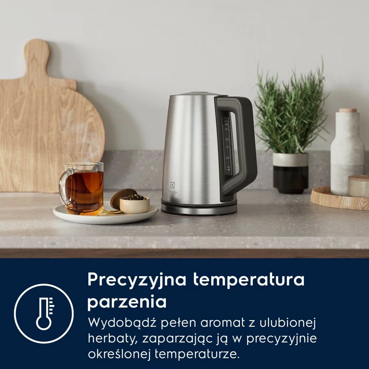 Ujëvalës elektrik pa kabllo, Electrolux E5K1-6ST, 1.7L, 2400W, kontroll temperature, inox