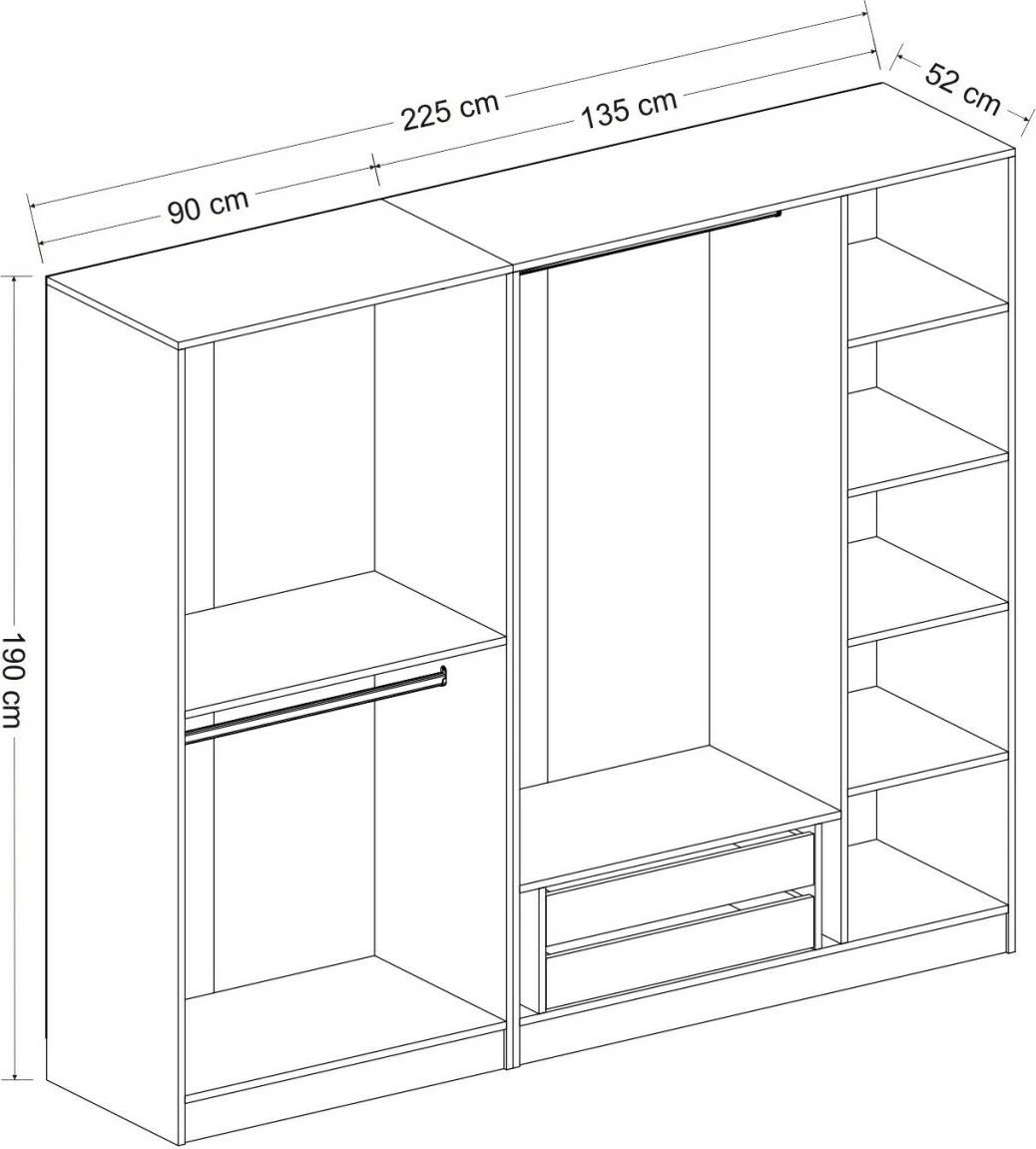 Dollap rrobash, ngjyrë arre, Skye Decor, 225x190x52 cm