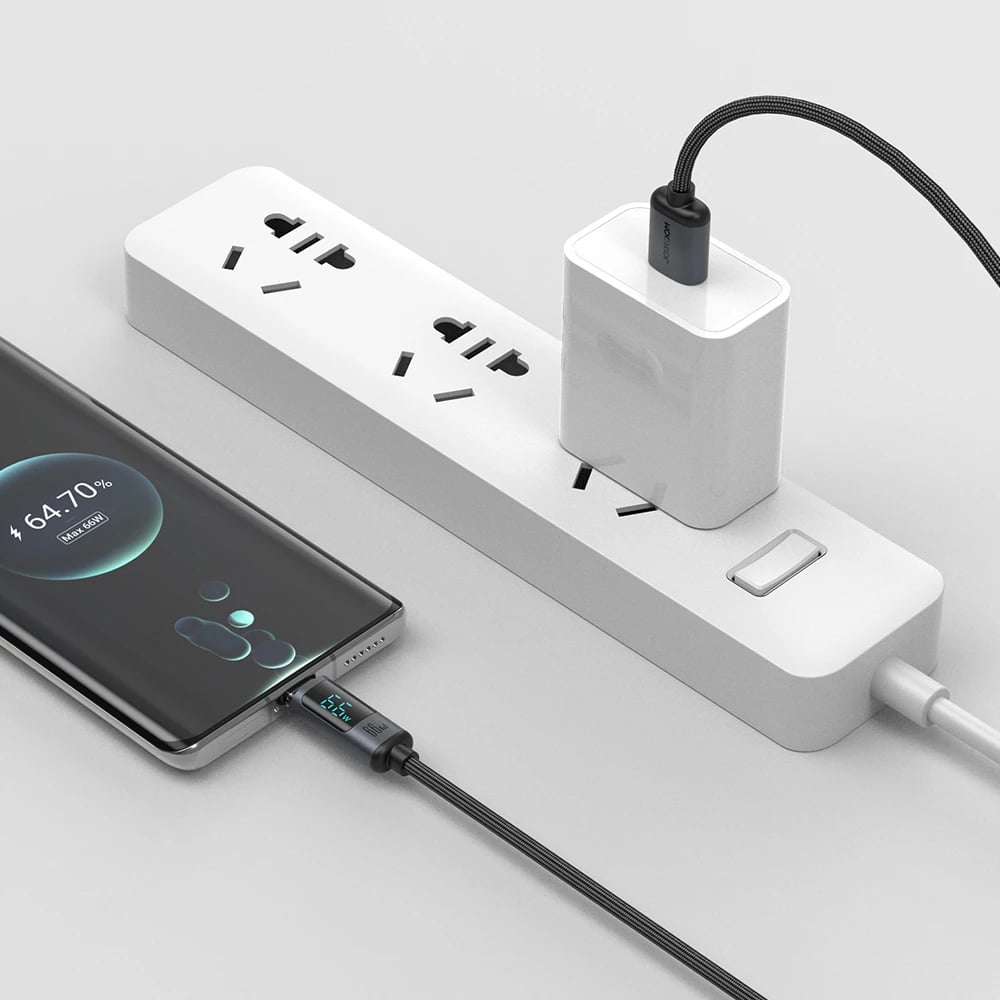 Kabllo Joyroom Prism Series A16, USB-C / USB-A, 1.2m, 66W, me ekran LED, e zezë