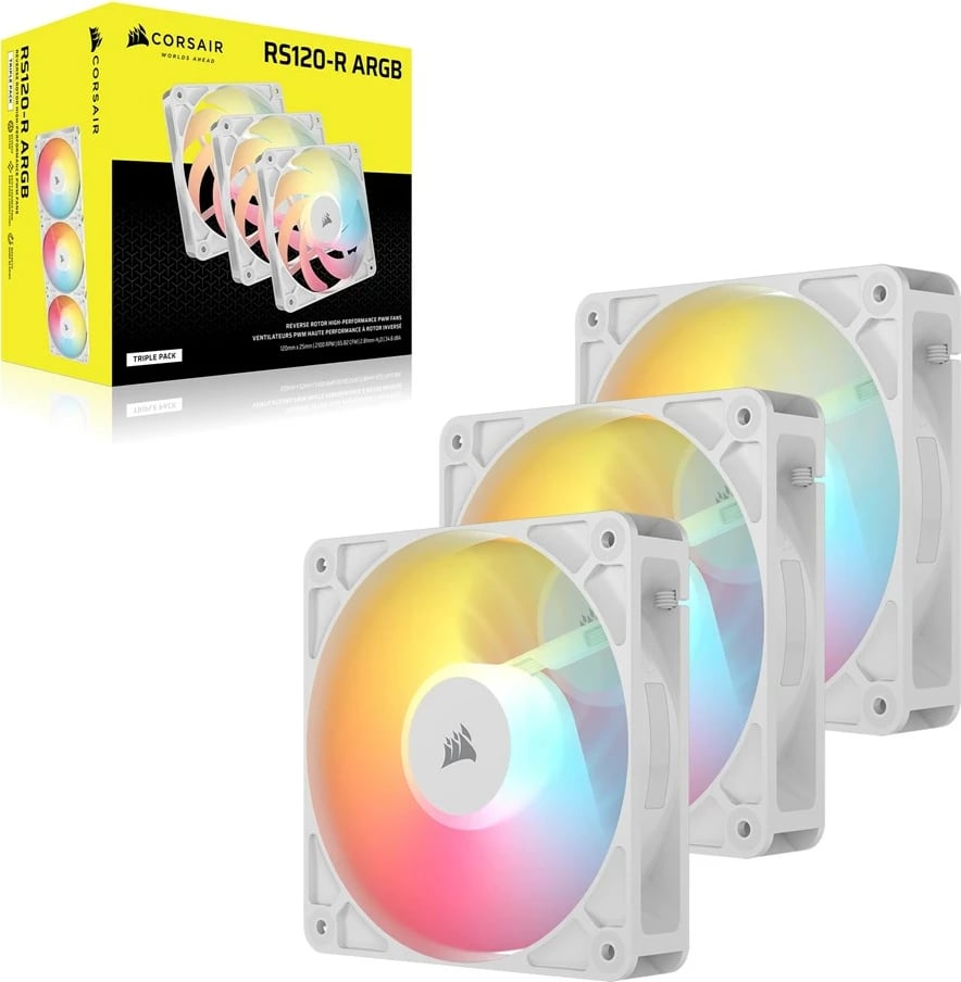 Ventilatorë për kasë Corsair RS120-R, 120mm, ARGB, të bardhë, set 3 copë