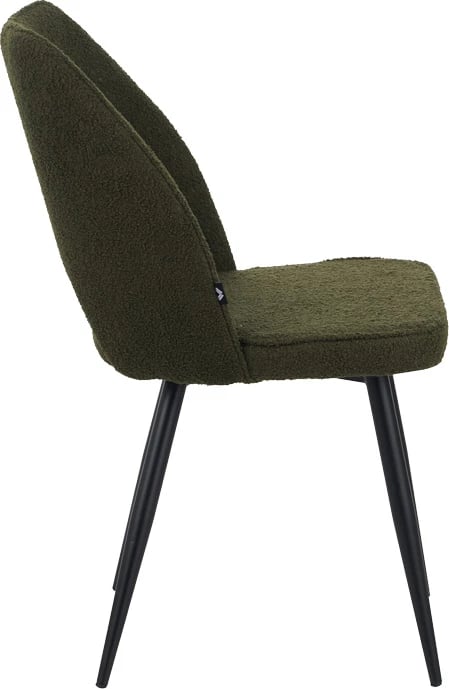 Karrige Renish bouclé, ngjyrë e gjelbër e errët, me këmbë metalike të zeza, 61x47x91.5cm