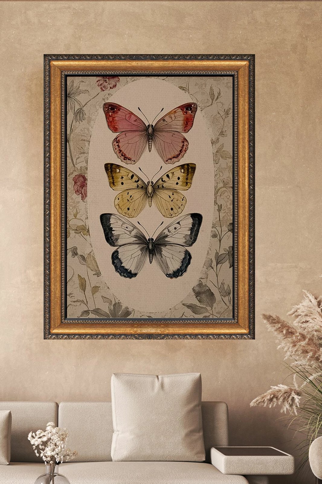 Pikturë dekorative me kornizë, Wallity, flutura shumëngjyrëshe, ATCRCVCNVSMDL23, 50x70cm