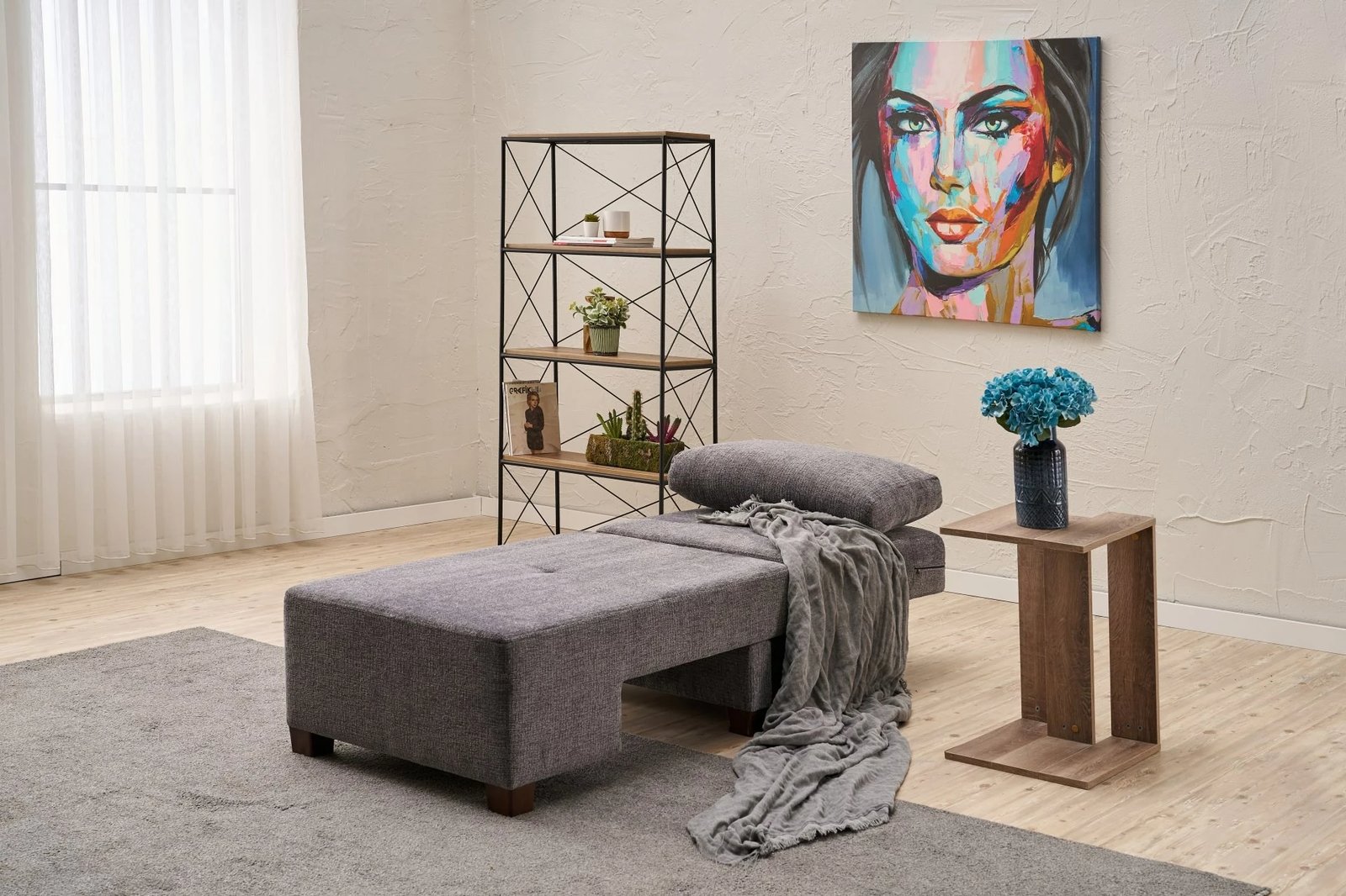 Krevate-kolltuk një vendësh, Atelier del Sofa, Perenna Chenille, e djathtë, ngjyrë gri