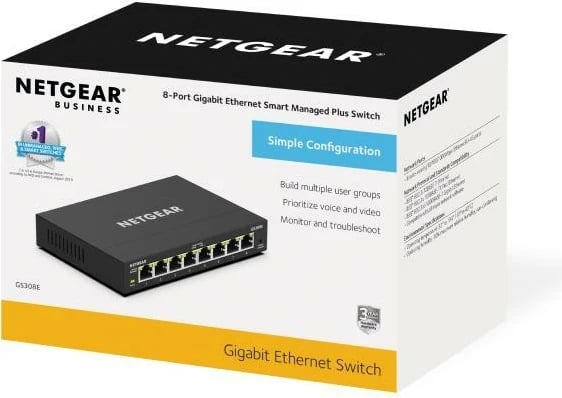 Switch Netgear GS308E, 8 porte Gigabit, i menaxhueshëm, i zi