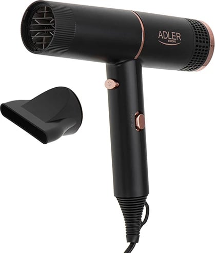 Tharëse flokësh, Adler AD 2278, 1400W, 2 shpejtësi, 2 temperatura, jonizim, ftohtë, e zezë me elemente ari