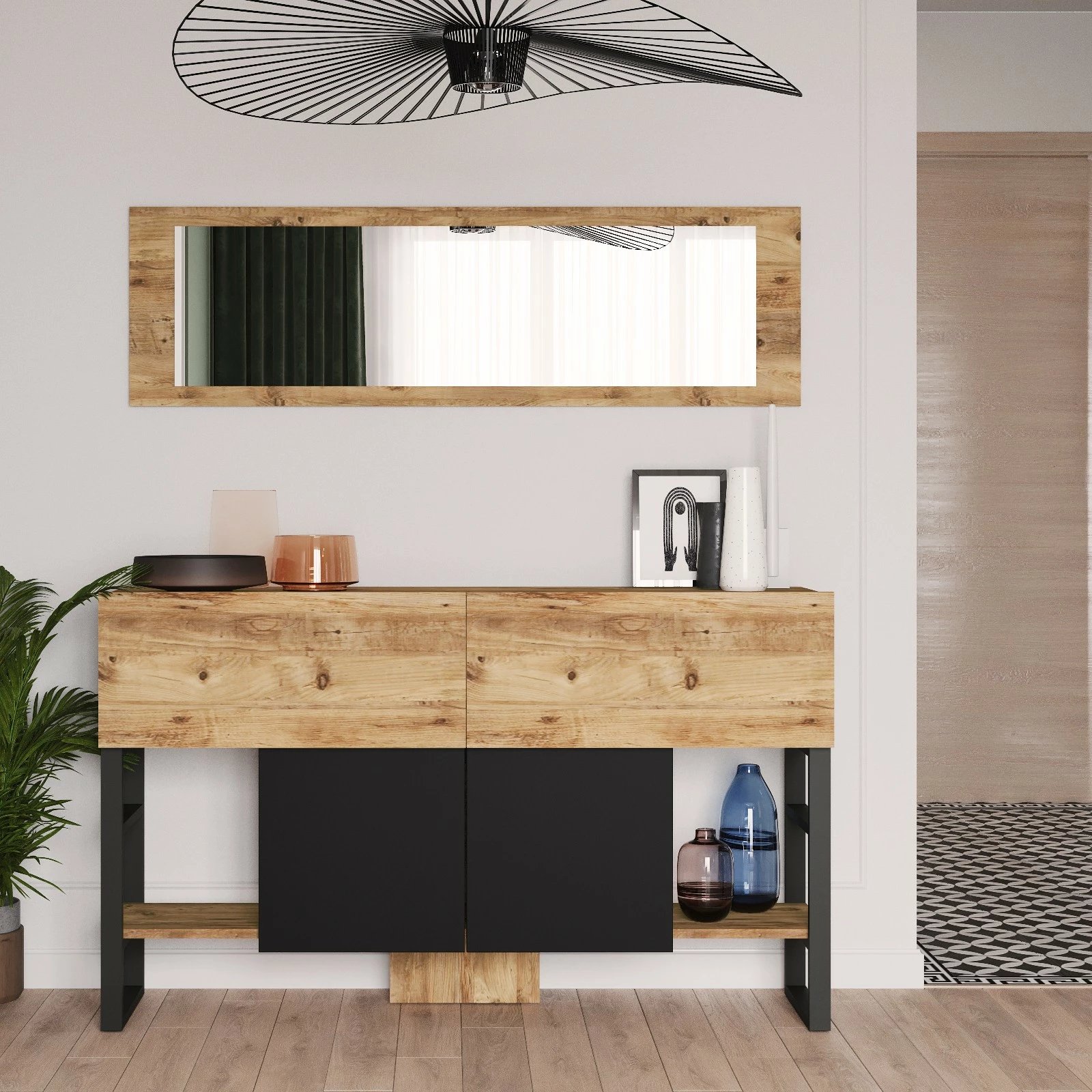 Konsol Hanah Home, ngjyrë Atlantic Pine, me pasqyrë, Ml26-A