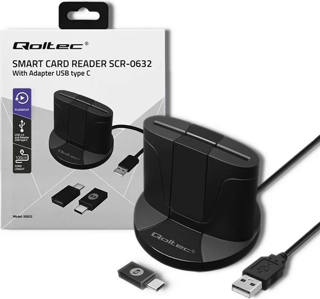 Lexues kartelash çipi Qoltec SCR-0632, USB Type C, i zi