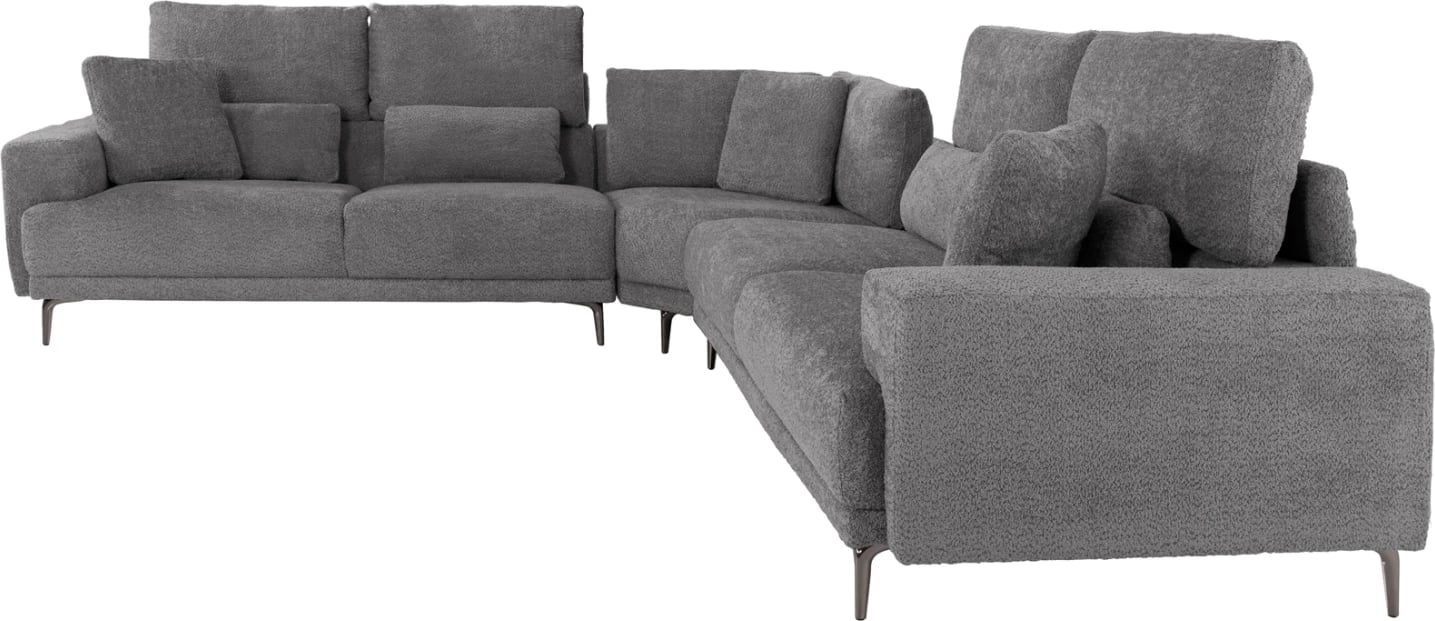 Divan qoshe SYMMET FH3269.03, pëlhurë gri, këmbë antracit me shkëlqim, 314x236x90-102H cm