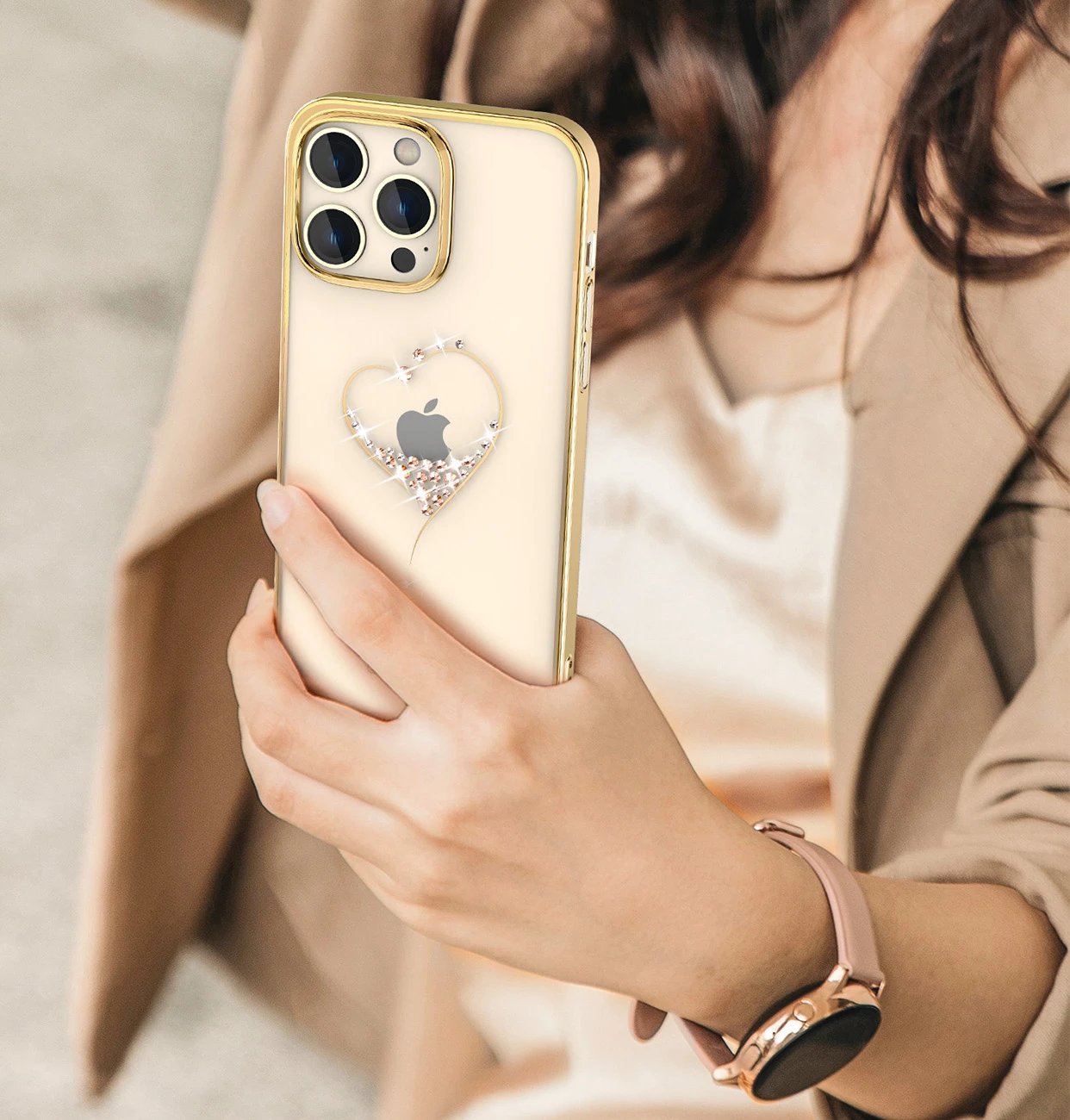 Mbështjellës Kingxbar Wish Series për iPhone 14 Plus, me kristale Swarovski, Ari