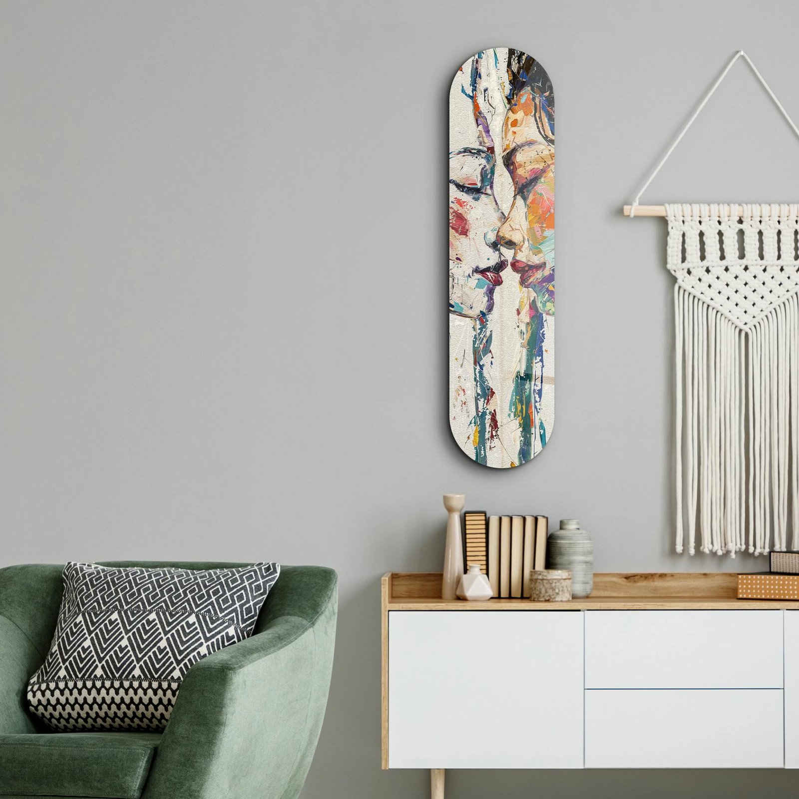 Pikturë dekorative prej xhami të temperuar, dy vajza, shumëngjyrëshe, 20x80cm