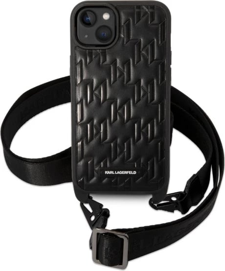Mbështjellës Karl Lagerfeld KLHCP14MSTMK për iPhone 14 Plus 6.7", Monogram Plaque Logo, me rrip, i zi