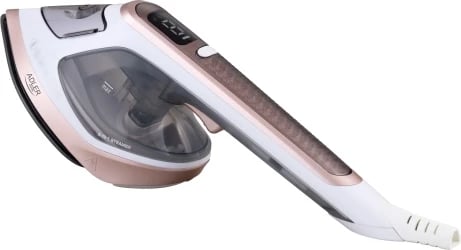 Hekur me avull 2 në 1, Adler AD 5044, 1800W, 180 ml, ngrohje 20 s, pllakë qeramike, LED, përdorim horizontal/vertikal, e bardhë/ari