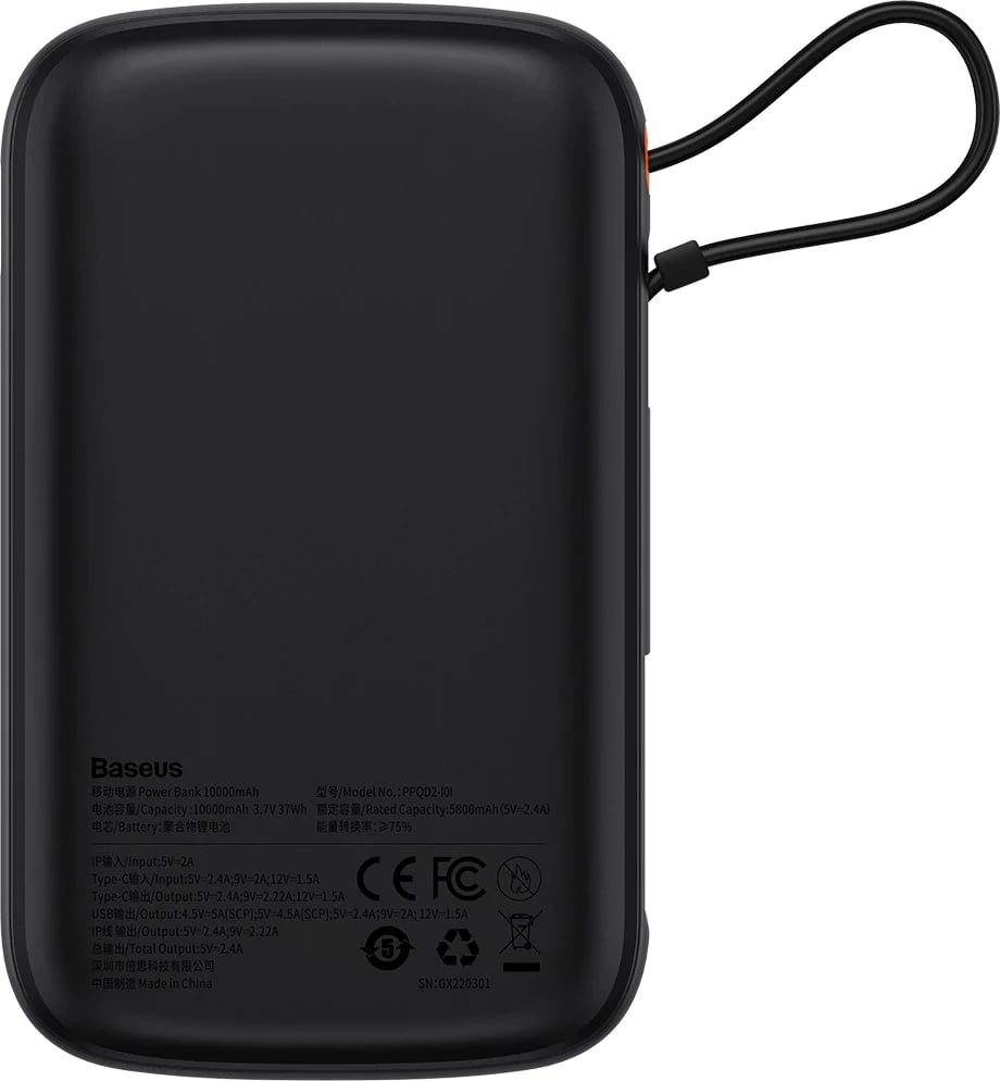 Powerbank Baseus Qpow Pro Overseas Edition 10000mAh, 20W, me kabllo USB-C, e zezë