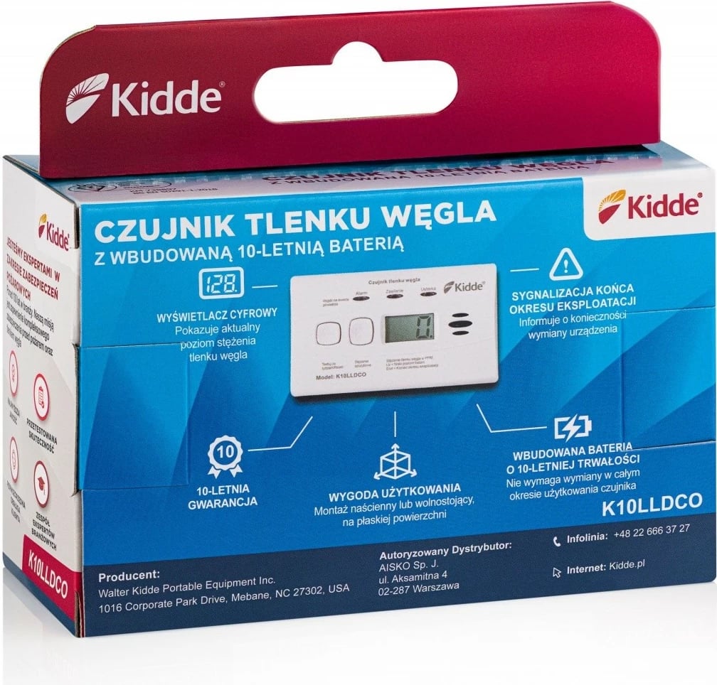 Detektor monoksidi Kidde K10LLDCO me ekran, i bardhë