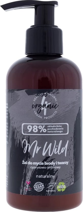 Xhel për fytyrë dhe mjekër për meshkuj 4organic Mr Wild Cypress-Ginger, 200ml