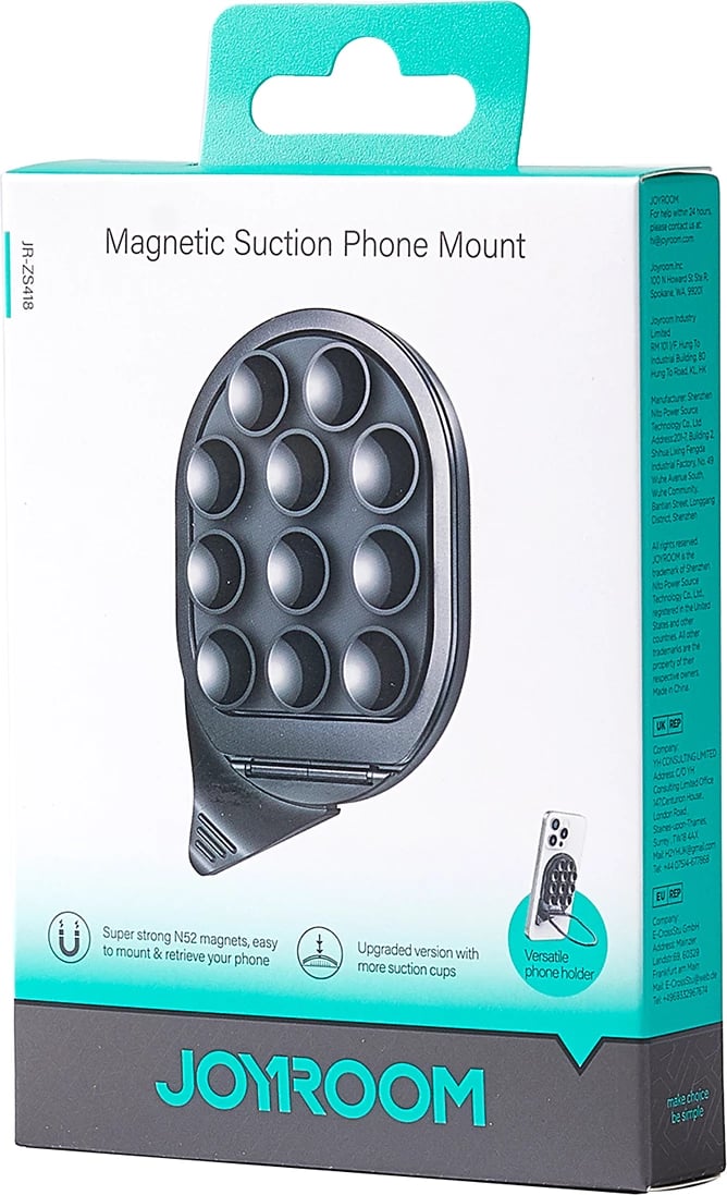 Mbështjellës magnetik Joyroom JR-ZS418 me qëndrim dhe kupa thithëse, për celular, i zi